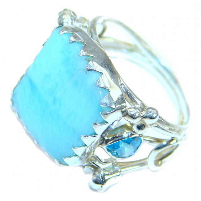 Genuine Larimar .925 Sterling Silver handcrafted ring size 8 1/4