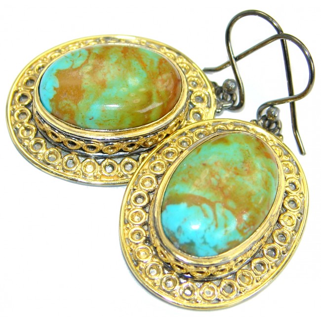 Genuine Sleeping Beauty Turquoise 14K Gold over .925 Sterling Silver handcrafted Earrings