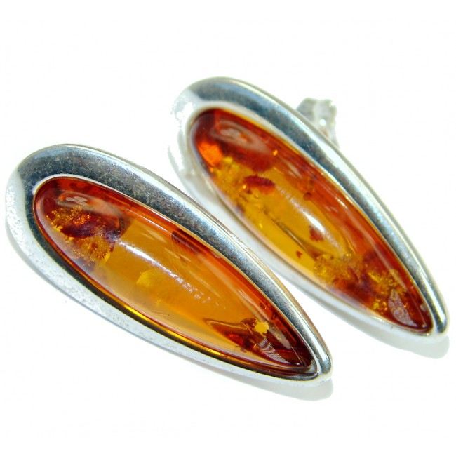 Genuine Baltic Amber .925 Sterling Silver stud Earrings