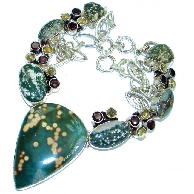 Huge Genuine Ocean Jasper .925 Sterling Silver handcrafted necklace