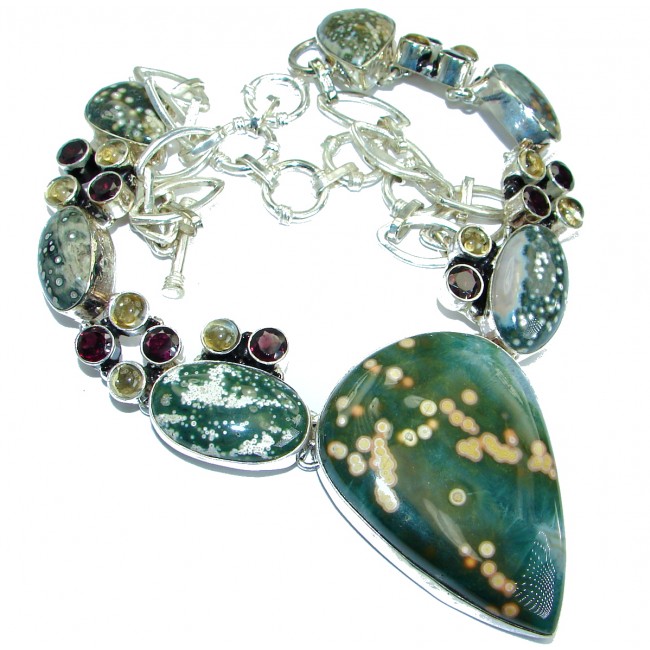 Huge Genuine Ocean Jasper .925 Sterling Silver handcrafted necklace