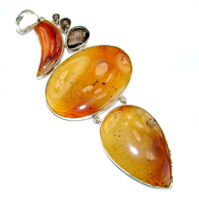 Jumbo 5 inches long Best quality Montana Agate .925 Sterling Silver handcrafted Pendant