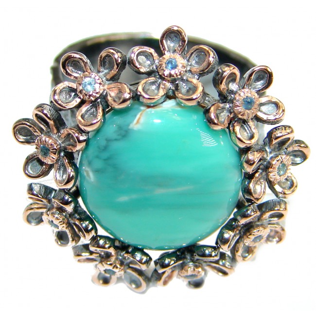 Genuine Turquoise 14K gold over .925 Sterling Silver Ring size 7 adjustable
