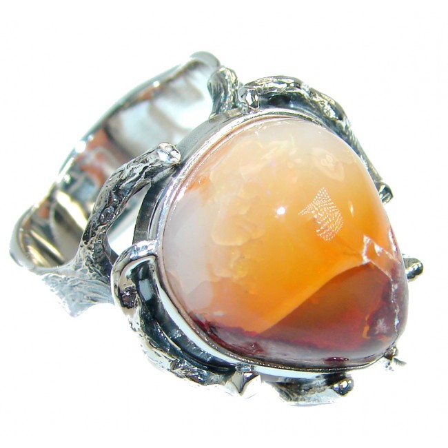 Mexican Opal oxidized .925 Sterling Silver handcrafted ring size 9