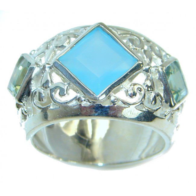 Blue Chalcedony Agate .925 Sterling Silver handcrafted Ring s. 8