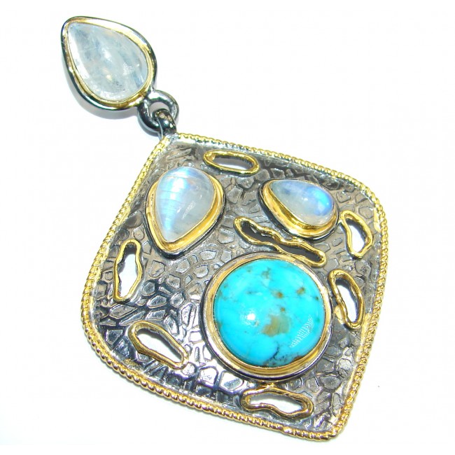 Blue Turquoise Moonstone 18K Gold Rhodium over .925 Sterling Silver Pendant