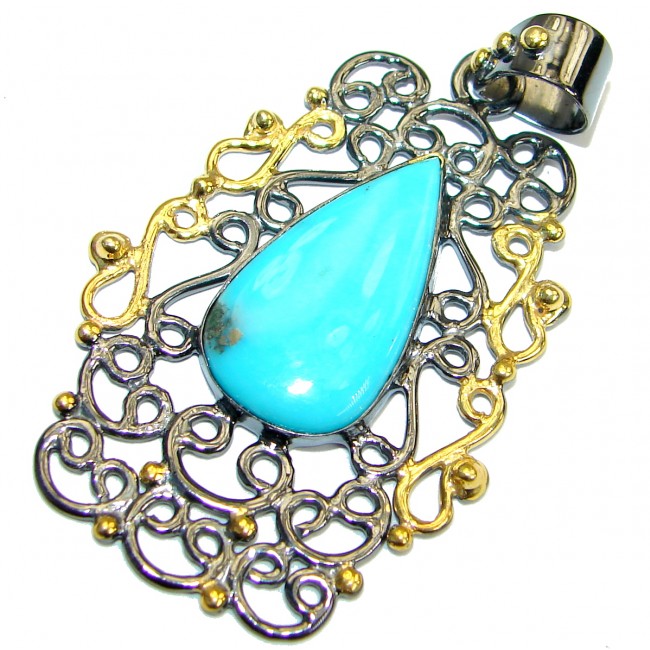Exquisite Sleeping Beauty Turquoise Rose Gold Rhodium over .925 Sterling Silver handmade Pendant
