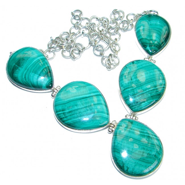 Very Unusual Green Malachite .925 Sterling Silver handmade necklace