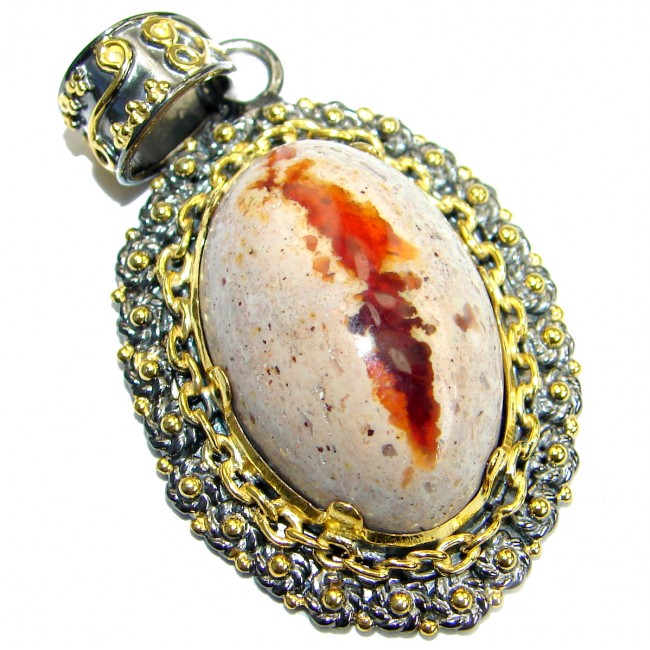 Vintage Design Mexican Fire Opal 14K Gold over .925 Sterling Silver handmade Pendant