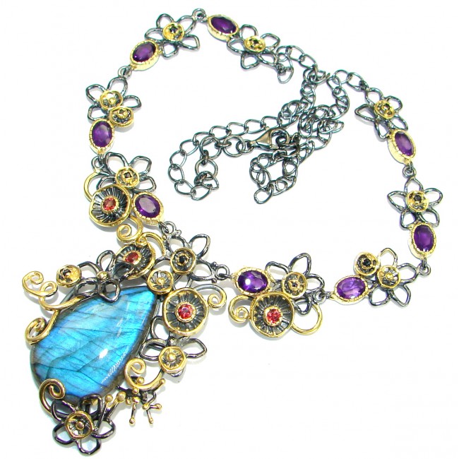 Cascade of Lights Labradorite 14KGold over .925 Sterling Silver entirely handcrafted necklace