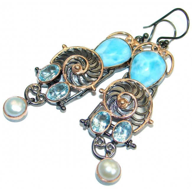 Caribbean Blue Larimar 18K Gold over .925 Sterling Silver handcrafted earrings