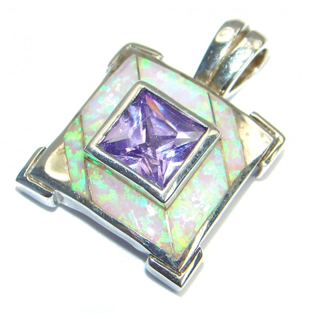Great Cubic Zirconia Japanese Opal .925 Sterling Silver Pendant