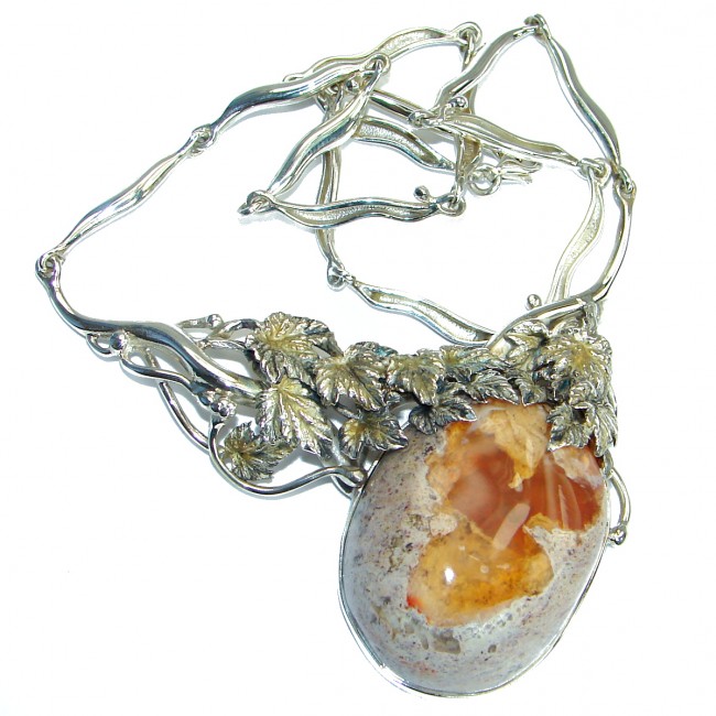 Large Master Piece genuine 150 ct Mexican Opal .925 Sterling Silver brilliantly handcrafted necklace