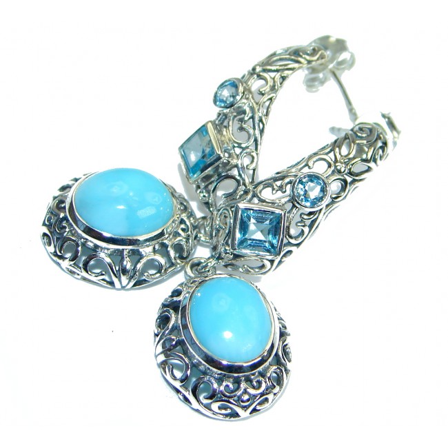 Bali Treasure Precious Blue Larimar .925 Sterling Silver handmade earrings