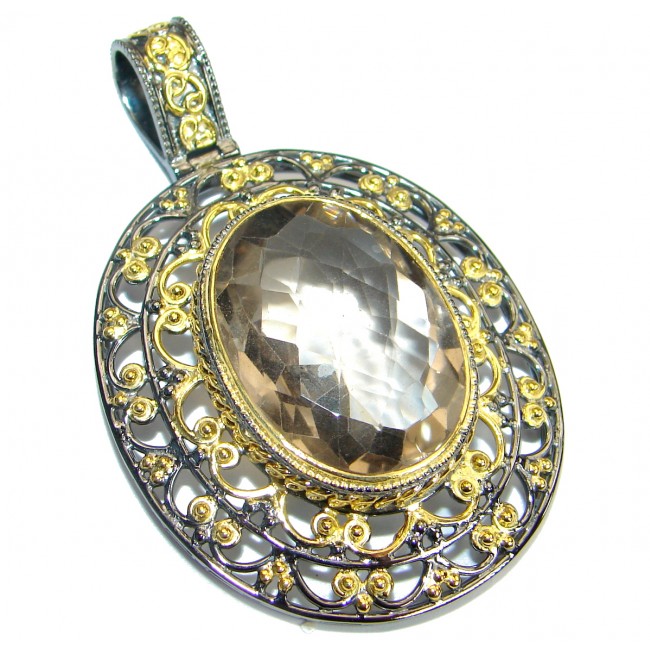 Antique Style Champagne Topaz Gold Rhodium over .925 Sterling Silver Pendant