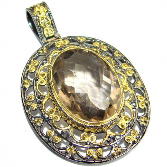 Antique Style Champagne Topaz Gold Rhodium over .925 Sterling Silver Pendant