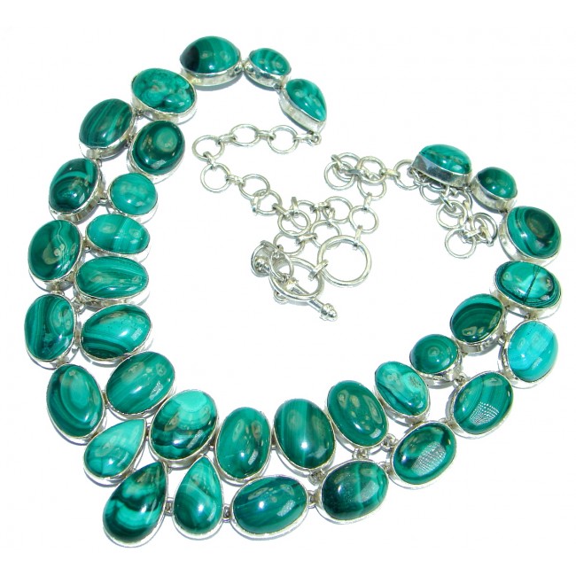 Huge Authentic Green Malachite .925 Sterling Silver handmade necklace