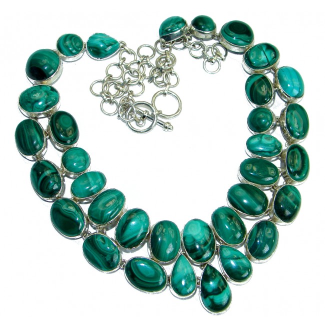 Huge Authentic Green Malachite .925 Sterling Silver handmade necklace
