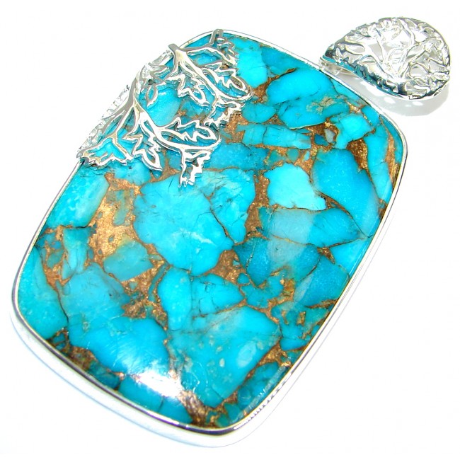 Huge Turquoise with Copper vains .925 Sterling Silver habndmade Pendant