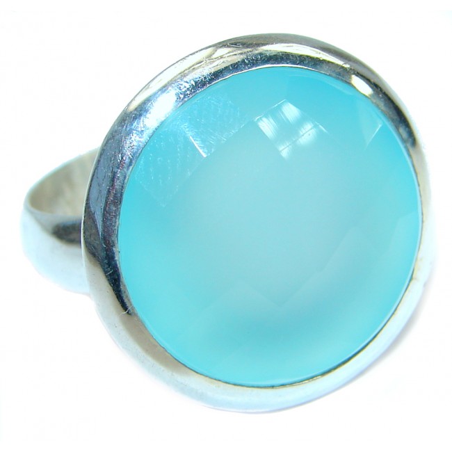 Blue Chalcedony Agate .925 Sterling Silver handcrafted Ring s. 11 1/4