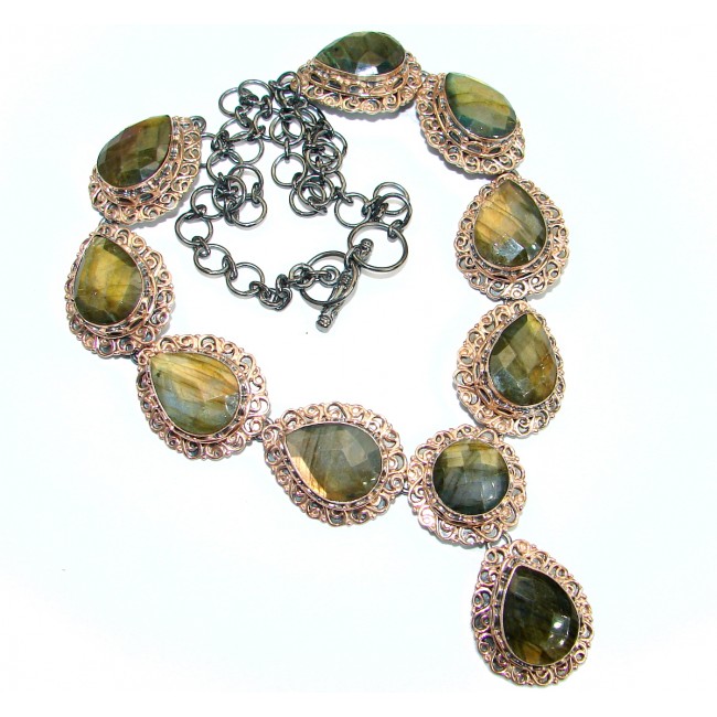 Chunky Cascade of Lights Labradorite Rose Gold Rhodium over .925 Sterling Silver entirely handcrafted necklace