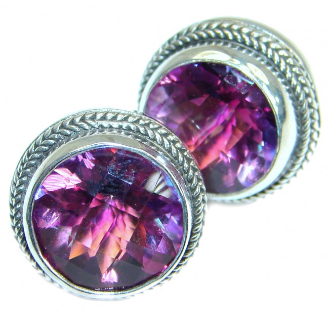 Rich Design 18mm Pink Passion Topaz .925 Sterling Silver handcrafted earrings