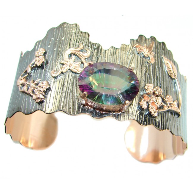 Luxury Magic Topaz Sterling Rose Gold Rhodium over .925 Silver handmade Cuff/Bracelet
