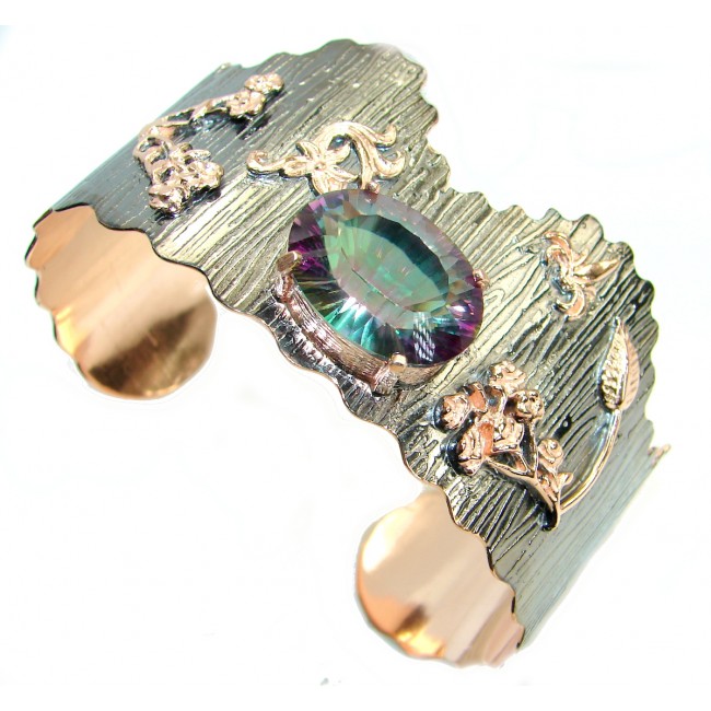 Luxury Magic Topaz Sterling Rose Gold Rhodium over .925 Silver handmade Cuff/Bracelet
