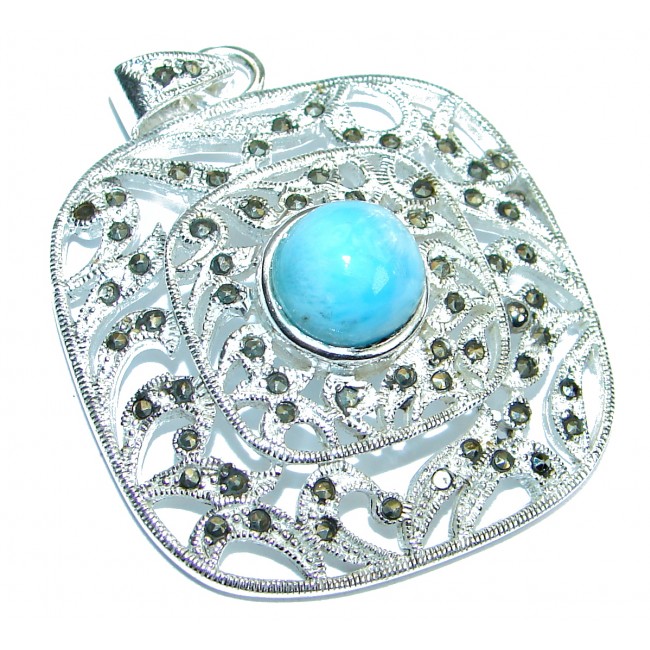 Vintage Design Larimar Marcasite .925 Sterling Silver handmade pendant