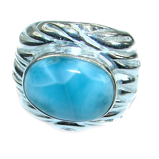 Ocean Waves Larimar .925 Sterling Silver handcrafted ring size 6 3/4
