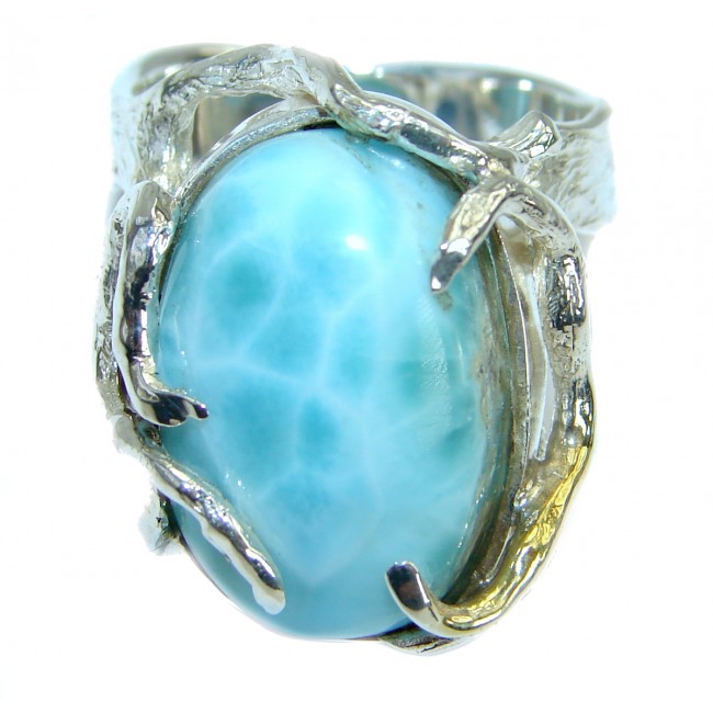Genuine Larimar .925 Sterling Silver handcrafted ring size 9