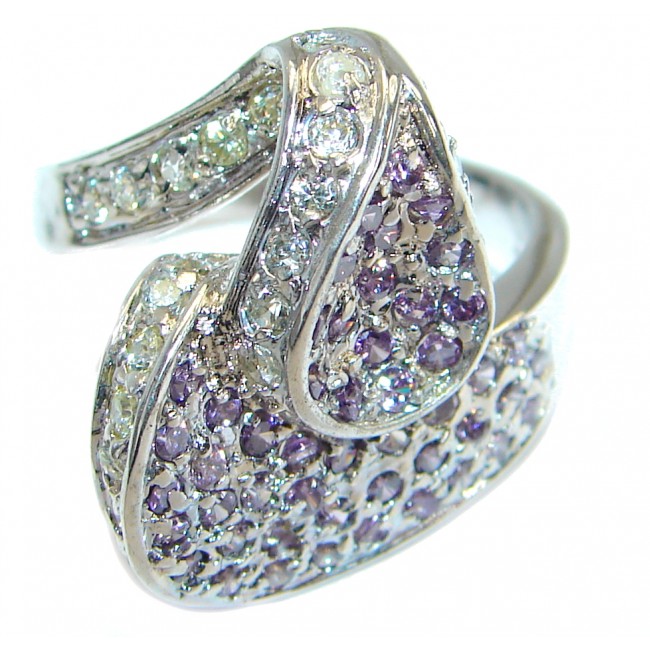 Magic genuine Amethyst .925 Sterling Silver handmade Cocktail Ring s. 6