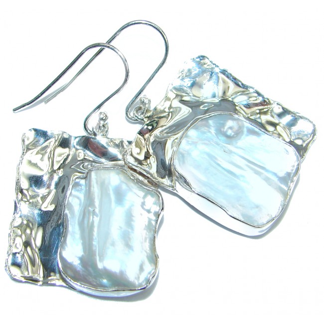 Classic Beauty Mother Of Pearl HAMMERED .925 Sterling Silver earrings