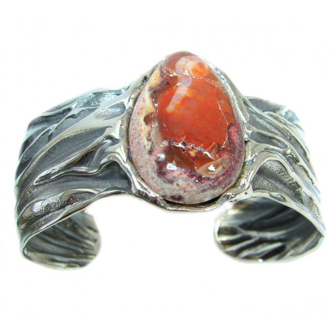 One of the kind Orange Mexican Fire Opal Oxidized .925 Sterling Silver Bracelet / Cuff