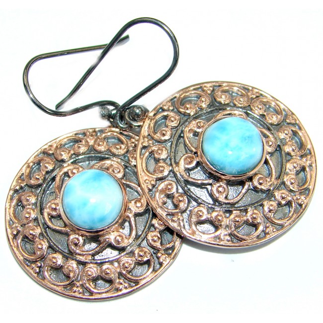 Baroque Design Larimar 18K Gold over .925 Sterling Silver handcrafted earrings