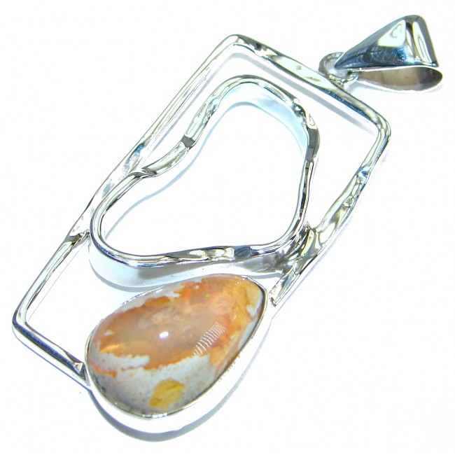 Secret Beauty Modern Mexican Fire Opal hammered Sterling Silver Pendant