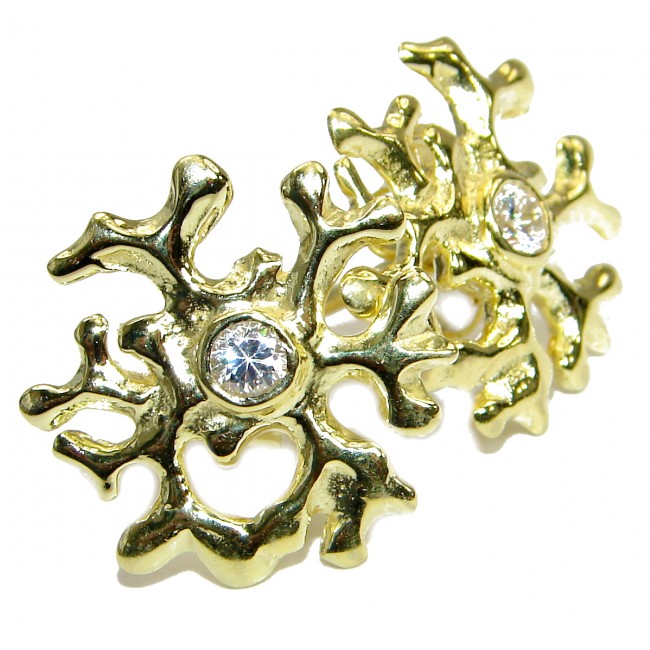 Floral Design White Topaz Gold over .925 Sterling Silver stud earrings