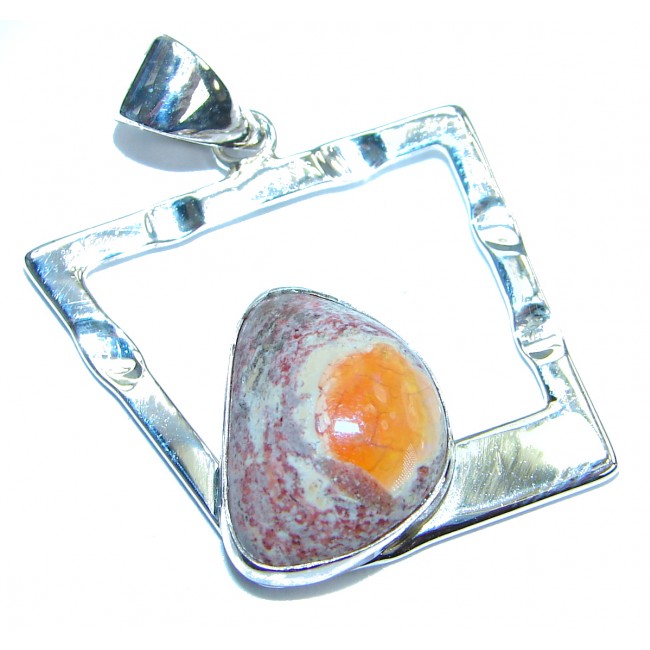 Mexican Fire Opal Hammered .925 Sterling Silver handmade Pendant
