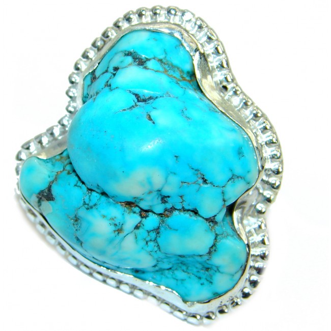 Green Turquoise .925 Sterling Silver handmade Ring s. 11