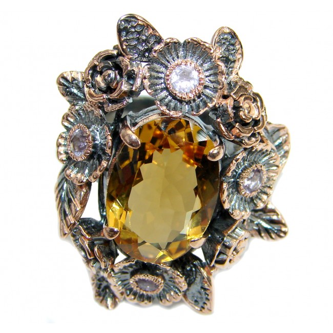 Vintage Style 45 CT Citrine .925 Sterling Silver handmade Cocktail Ring s. 7 1/4
