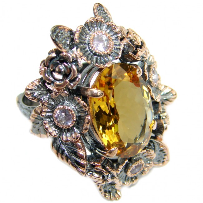 Vintage Style 45 CT Citrine .925 Sterling Silver handmade Cocktail Ring s. 7 1/4