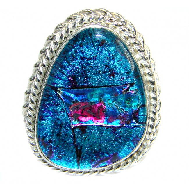 Dichroic Glass .925 Sterling Silver handmade ring size 9 1/2