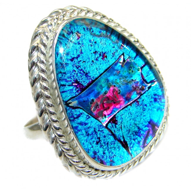 Dichroic Glass .925 Sterling Silver handmade ring size 9 1/2