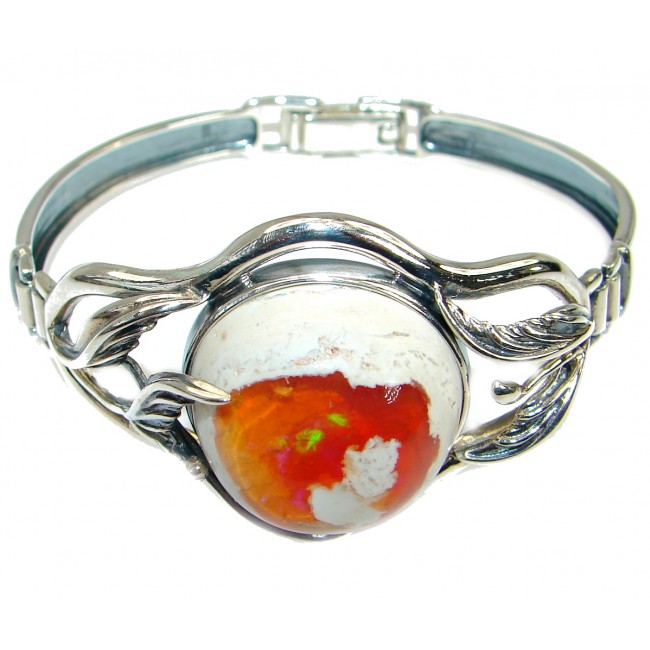 One of the kind Orange Mexican Fire Opal Oxidized .925 Sterling Silver handcrafted Bracelet
