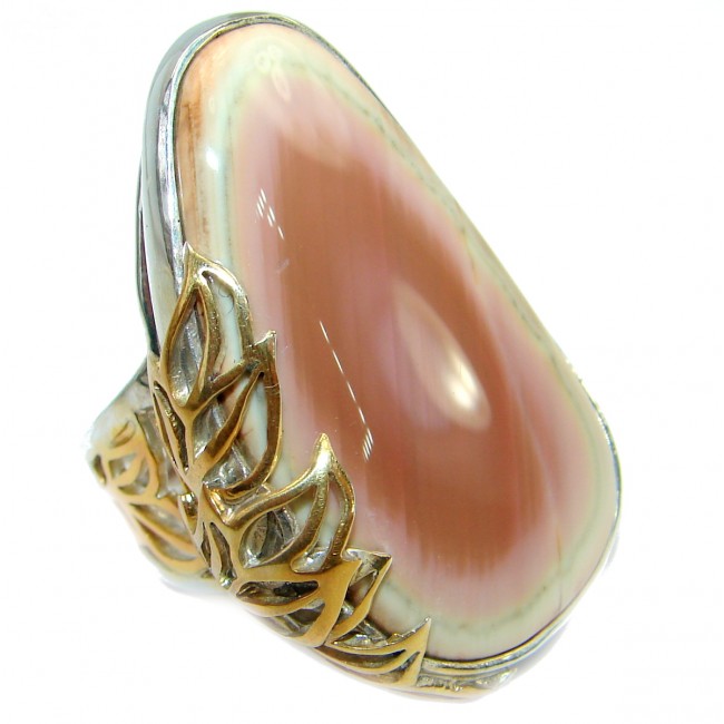 Wild Horse Jasper two tones .925 Sterling Silver ring s. 7 adjustable