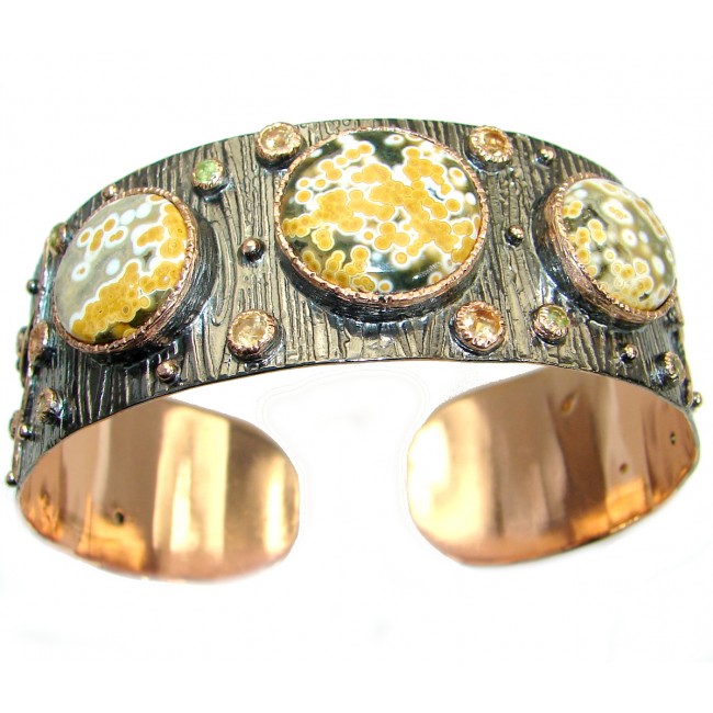 Authentic Ocean Jasper 14K Gold Rhodium over .925 Sterling Silver handcrafted Bracelet / Cuff