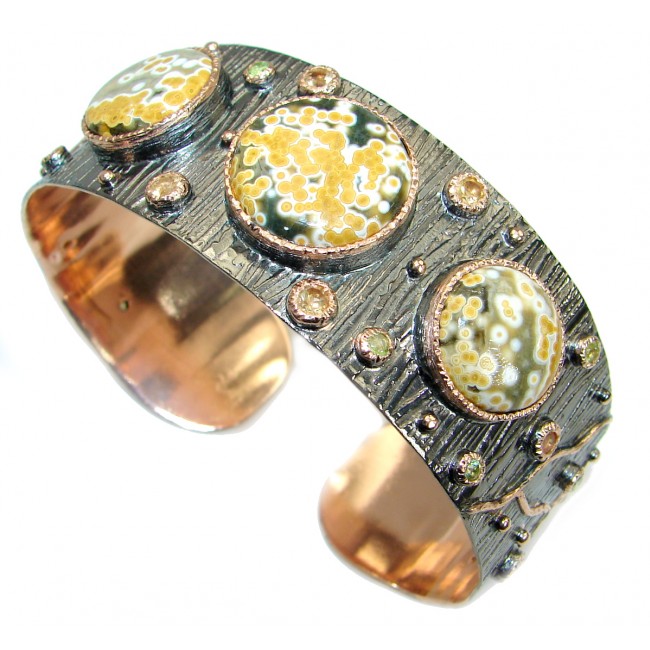 Authentic Ocean Jasper 14K Gold Rhodium over .925 Sterling Silver handcrafted Bracelet / Cuff