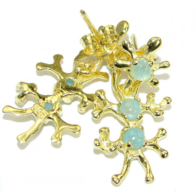 Ocean Wonder genuine Aquamarine 14K Gold .925 Sterling Silver stud earrings