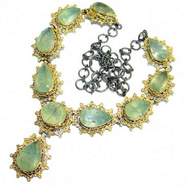 Baroque Design Genuine Moss Prehnite 14K Gold over .925 Sterling Silver handmade Necklace