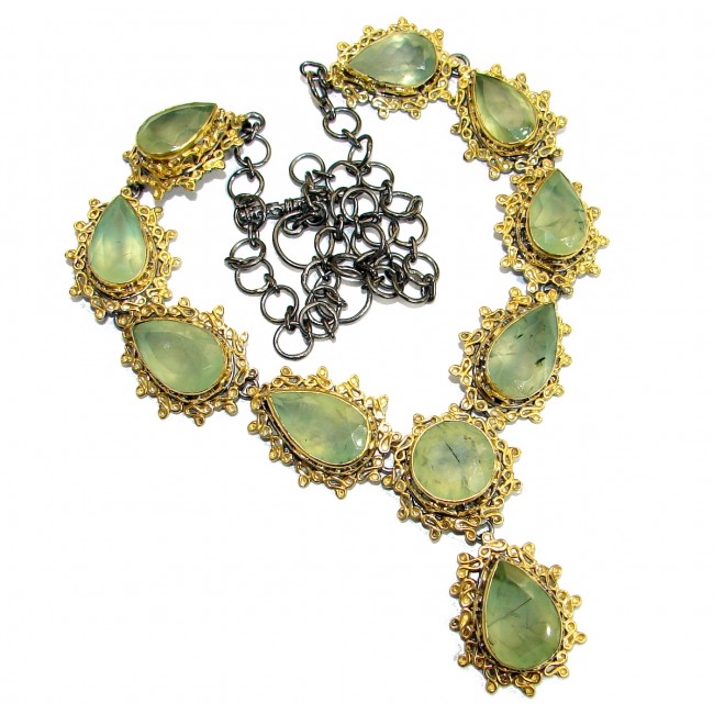 Baroque Design Genuine Moss Prehnite 14K Gold over .925 Sterling Silver handmade Necklace